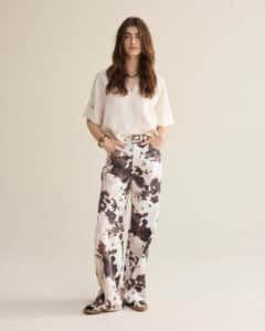 Baggy straight pant Cow printed twill - Multicolour