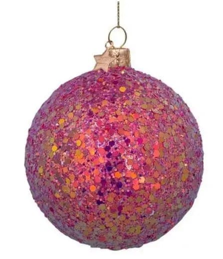 Bauble glass hard pink hologram glitters allover