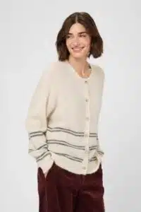 Bernie Cacheia Cardigan - Whitecap Melange/Grey Stripes