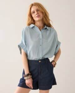 Blouse short sleeves Viscose cotton - Glacier Blue