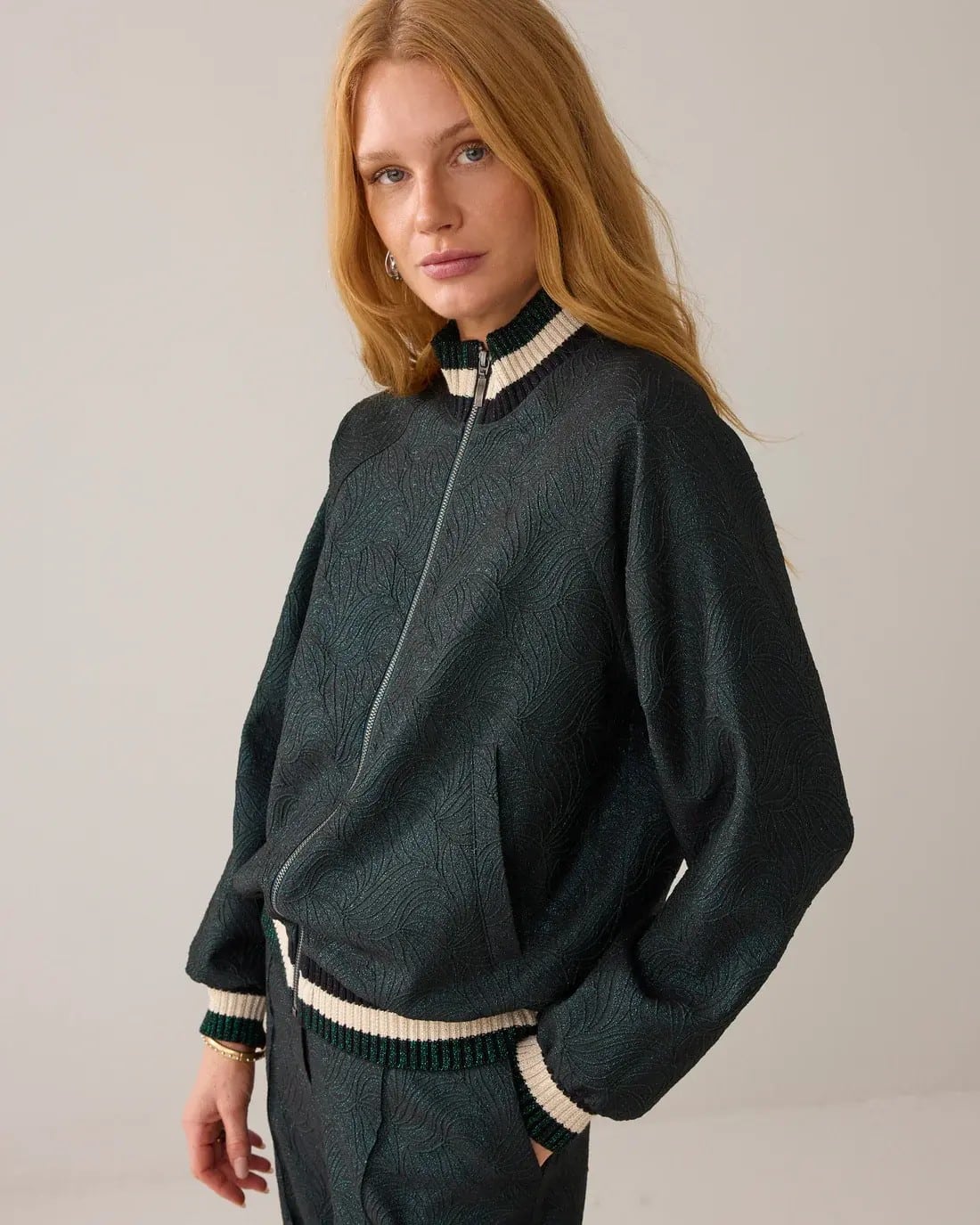 Bomber jacket Glitter jacquard – Emeraldgreen