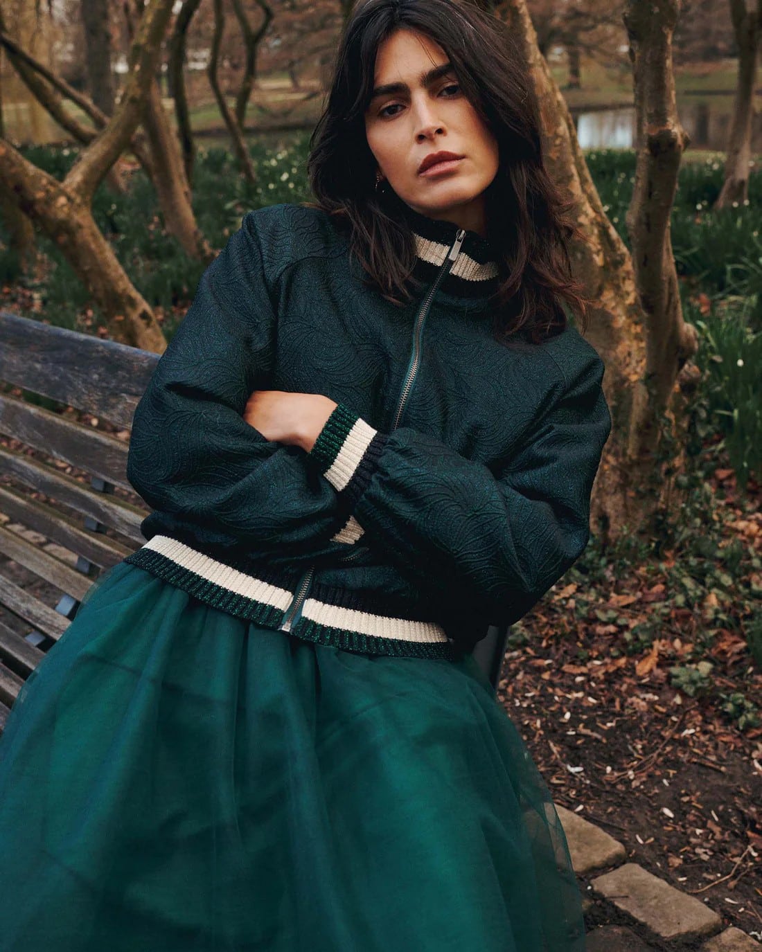 Bomber jacket Glitter jacquard – Emeraldgreen