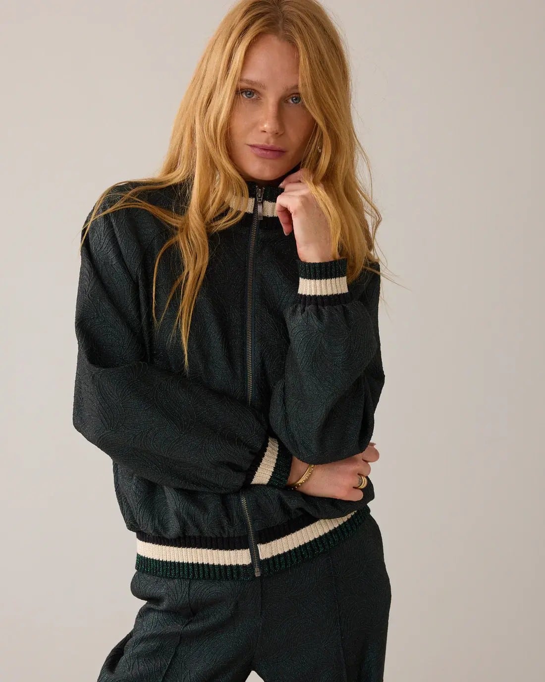 Bomber jacket Glitter jacquard – Emeraldgreen