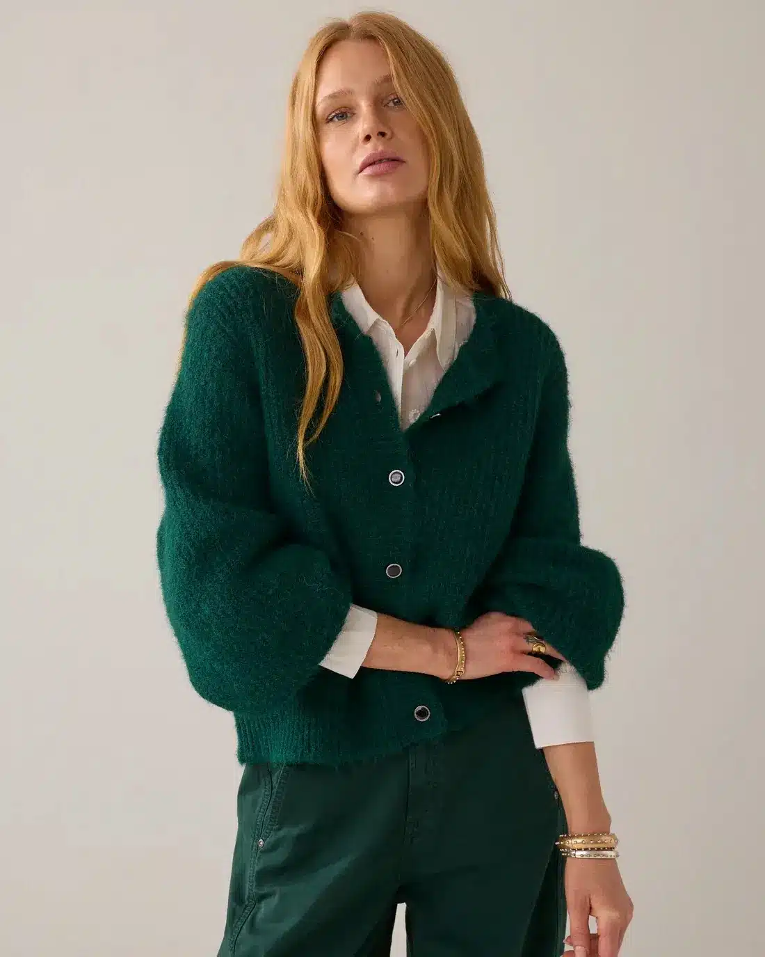 Cardigan Cozy melange knit – Emerald Green