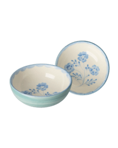 Ceramic Bowl - Blue Flowers - Green