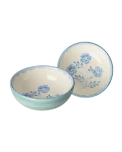 Ceramic Bowl - Blue Flowers - Green