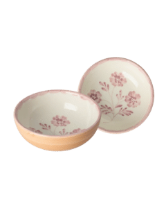 Ceramic Bowl - Pink Flowers - Orange