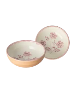 Ceramic Bowl - Pink Flowers - Orange