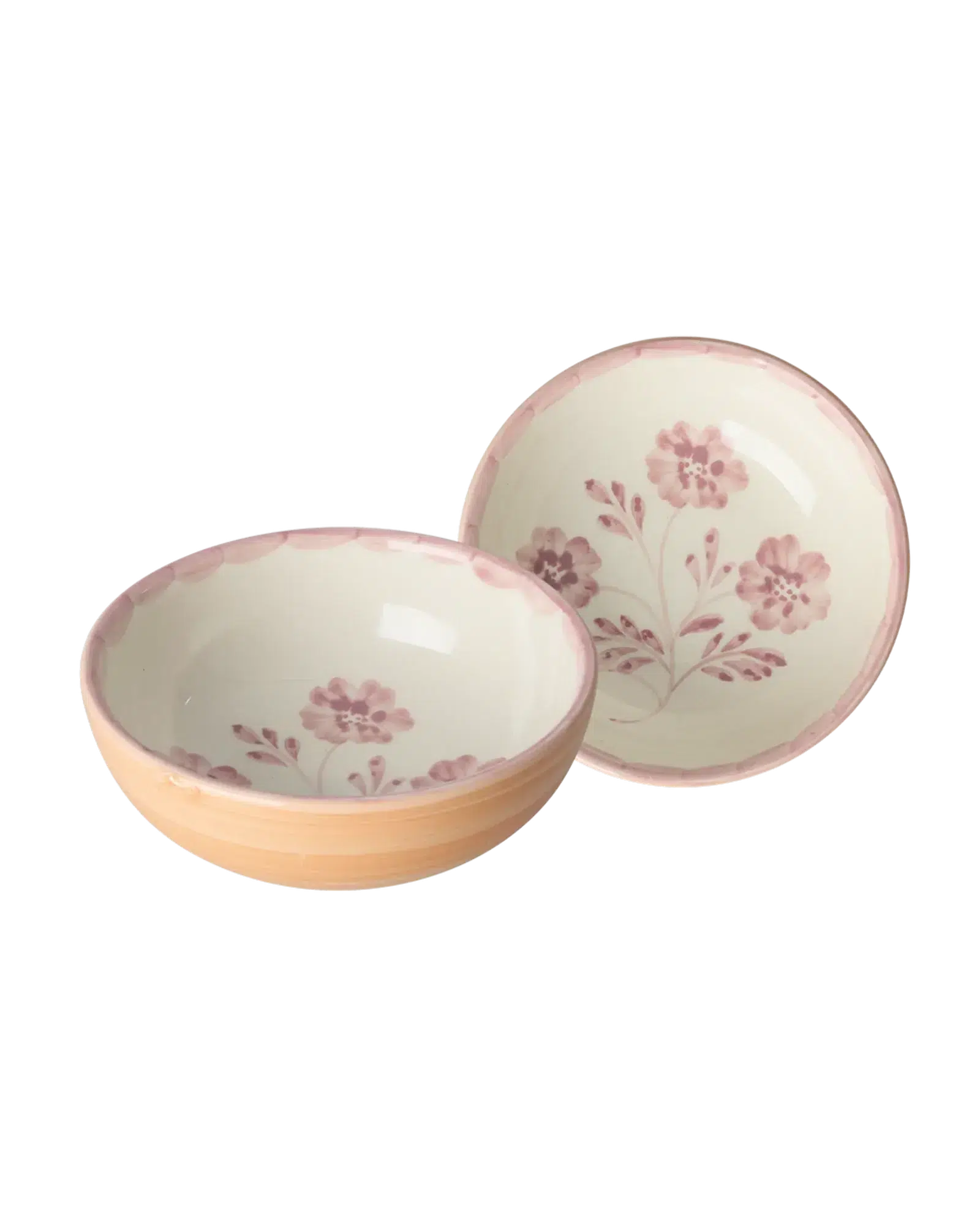 Ceramic Bowl - Pink Flowers - Orange