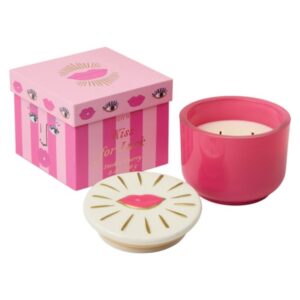Charmed Pink Glass Candle with Lips Ceramic Lid - Smoked Cherry