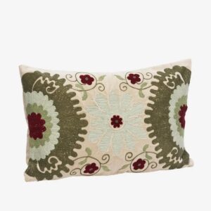 Embroidered velvet cushion - Grey, sage, green, olive, ruby wine