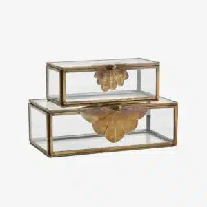 Glass boxes w/ brass leaf Large
