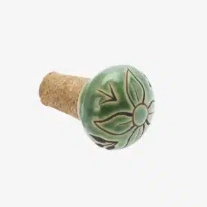 Hand-painted stoneware bottle stopper - Green, brown