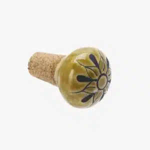 Hand-painted stoneware bottle stopper - Mustard, charcoal