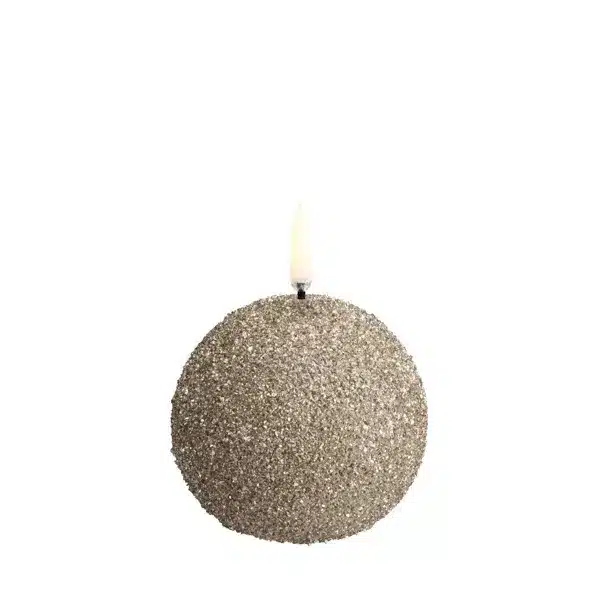 LED round candle, Champagne, Glitter, 7x7 cm
