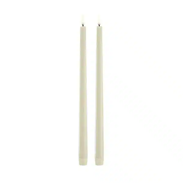 LED slim taper candle, Oyster grey, Smooth, 2-pack, 2,3x32 cm