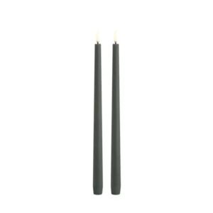 LED taper candle 2,3x32, Smooth, 2-pack Olive green