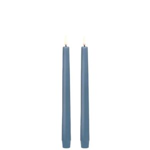 LED taper candle, Hazy blue, smooth, 2-pack, 2,3x25 cm