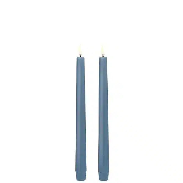 LED taper candle, Hazy blue, smooth, 2-pack, 2,3x25 cm
