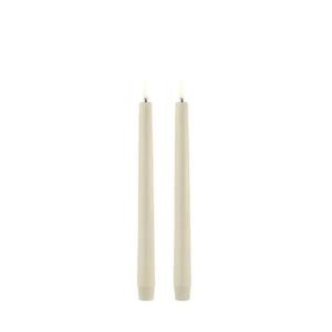 LED taper candle, Oyster grey, Smooth, 2-pack, 2,3x25 cm