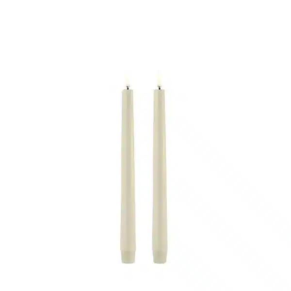 LED taper candle, Oyster grey, Smooth, 2-pack, 2,3x25 cm