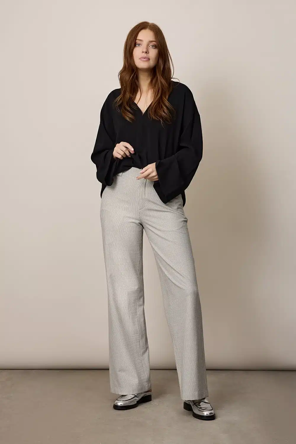 Liv Pants seersucker - Ecru/Black