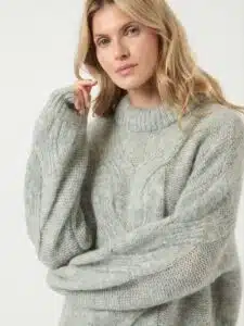 Luris Wool Blend Knit Pullover – Light Grey Melange Silver