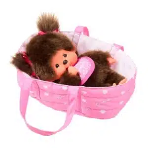 Monchhichi- Meisje in Draagmand - 20 cm