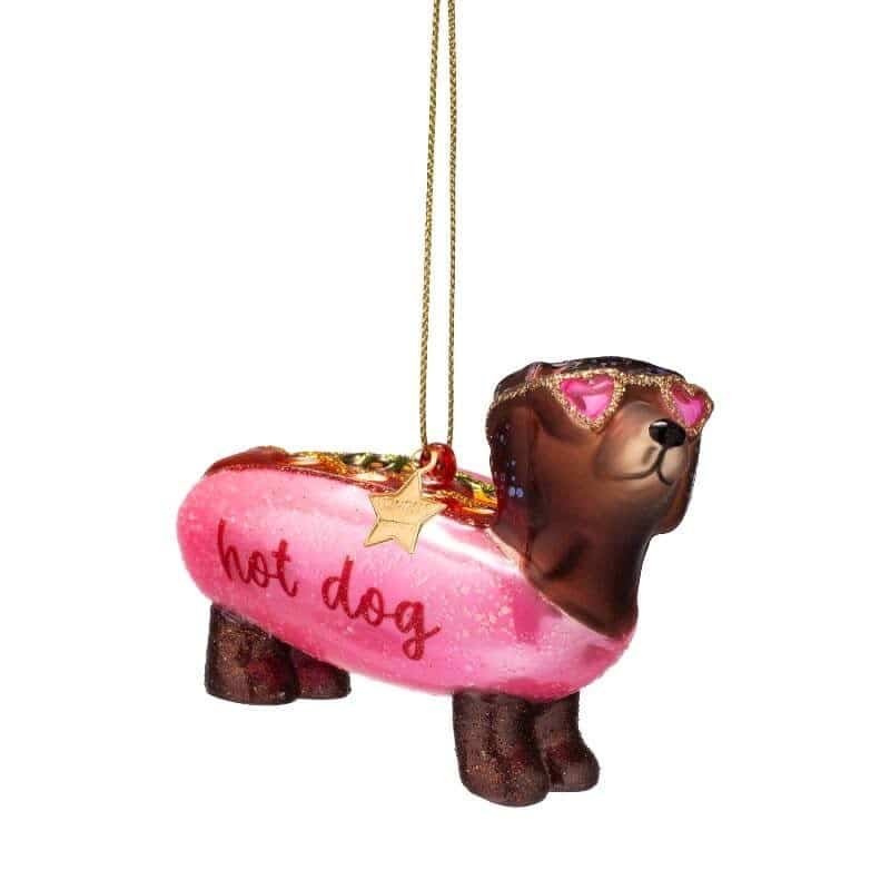 Ornament bubblegum pink hotdog dachshund