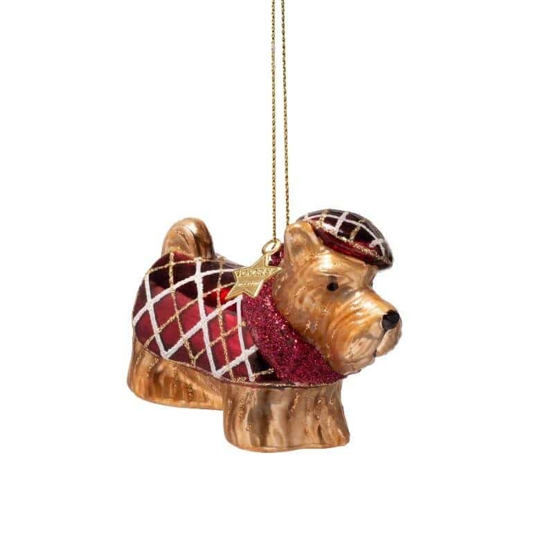 Ornament burgundy scottish terrier w/red t-shirt