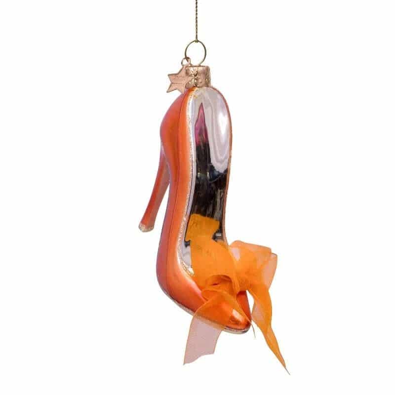 Ornament glass copper orange high heel shoe w/bow