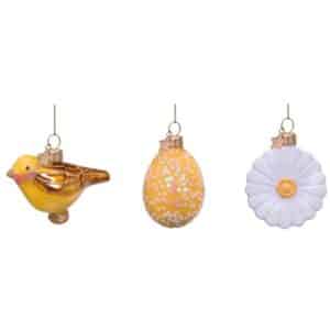 Ornament glass Easter set bird egg & daisy