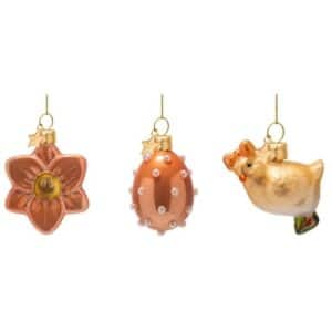 Ornament glass Easter set - Flower, Egg & Chick
