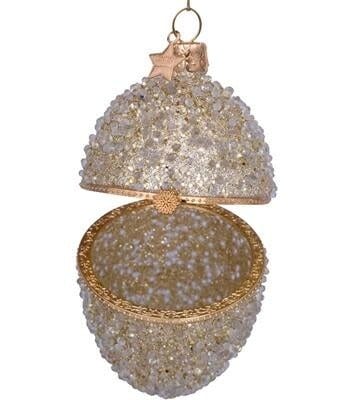 Ornament glass gold egg w/allover gold beads