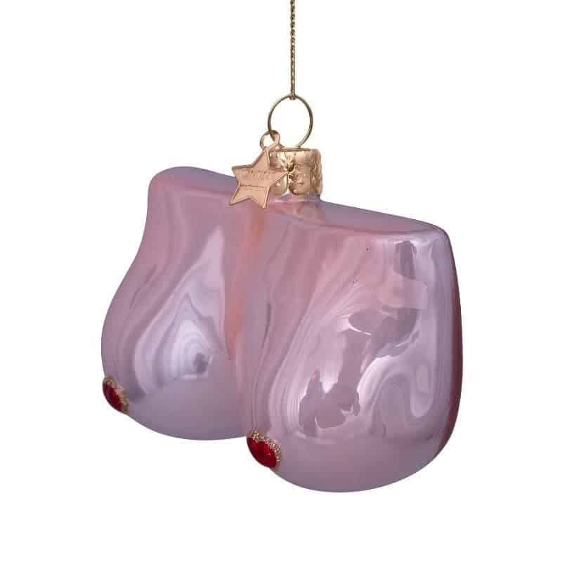 Ornament glass mid pink boobs w/hearts