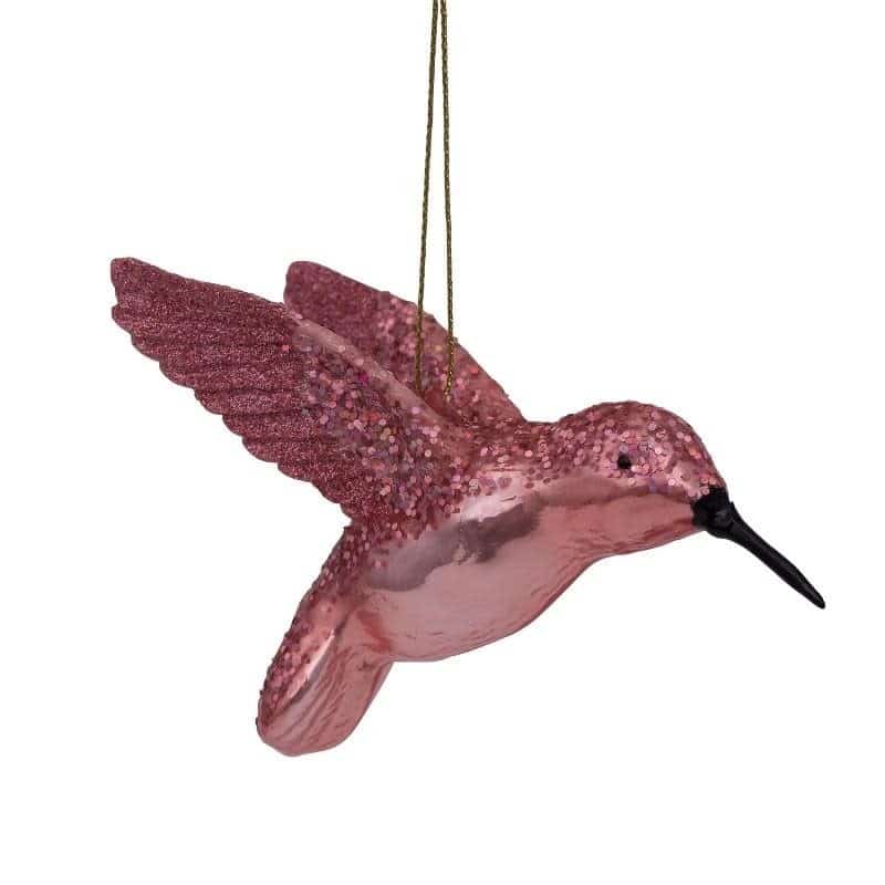Ornament glass pink opal hummingbird