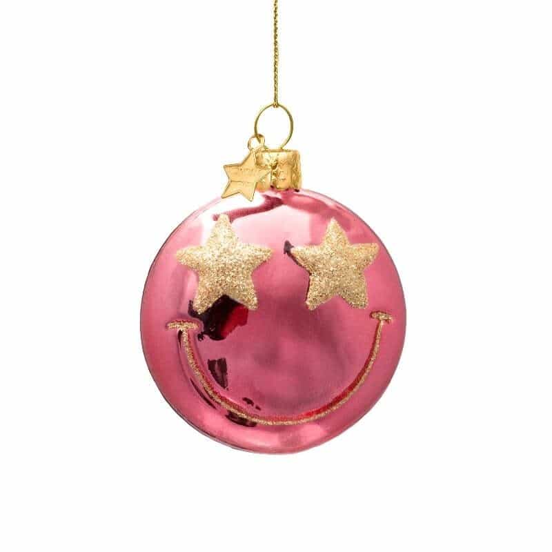 Ornament rose pink smiley w/ star eyes