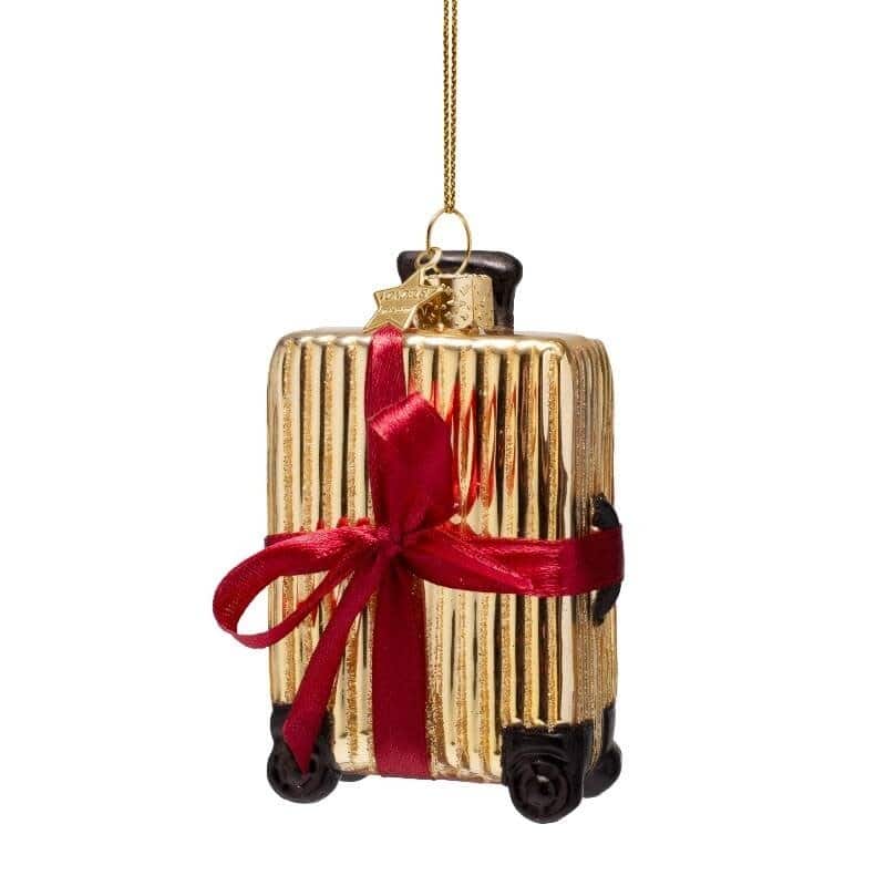Ornament shiny gold ribbed suitcase