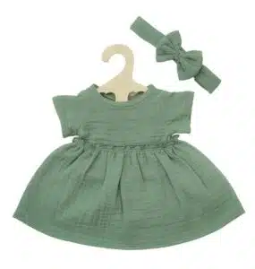 Poppen jurk met haarband groen (28-35cm)