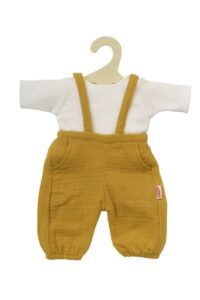 Poppen tuinbroek geel met t-shirt (28-35cm)