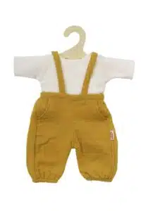 Poppen tuinbroek geel met t-shirt (35-45cm)