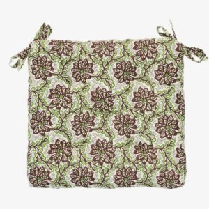 Printed cotton chair pad - Brown, green, off white