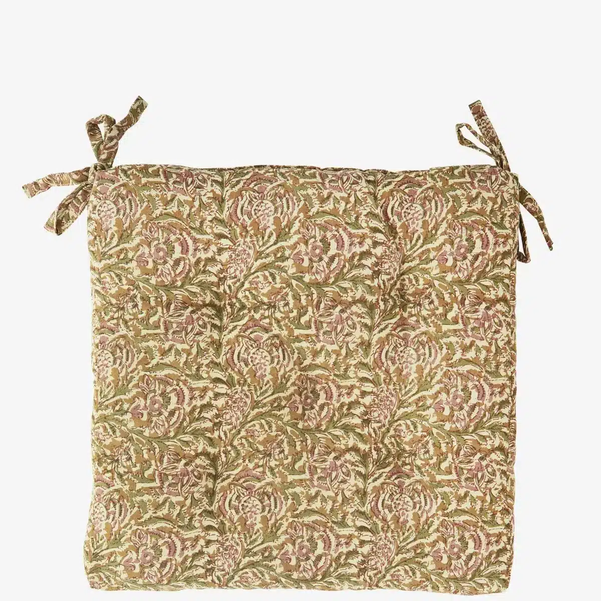 Printed cotton chair pad - Honey, rose, green, off white