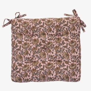 Printed cotton chair pad - Pink, nougat, grey
