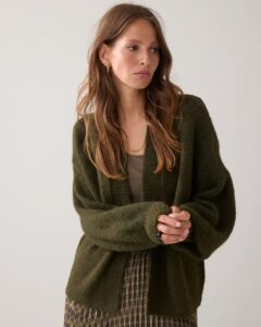 Puff sleeve cardigan cozy melange knit - Darkcamo