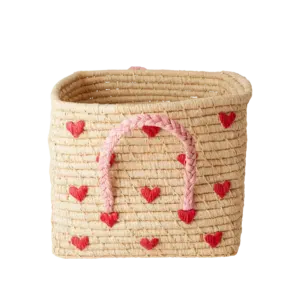 Raffia opbergmand - hartjes