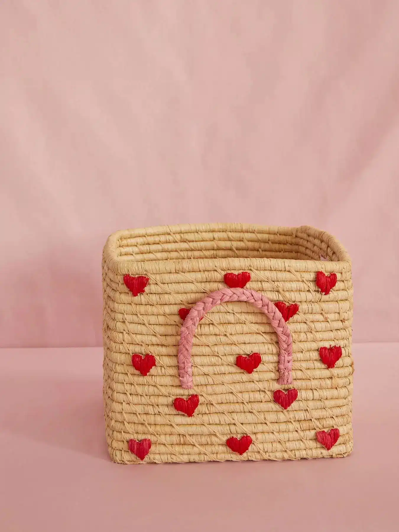 Raffia opbergmand - hartjes