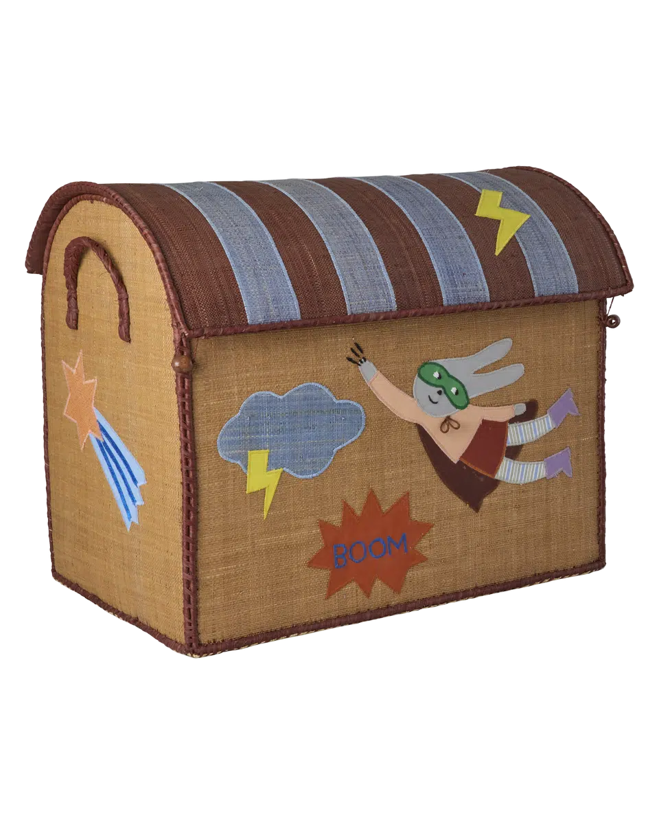 Raffia Toy Baskets with Hero Theme - Blue