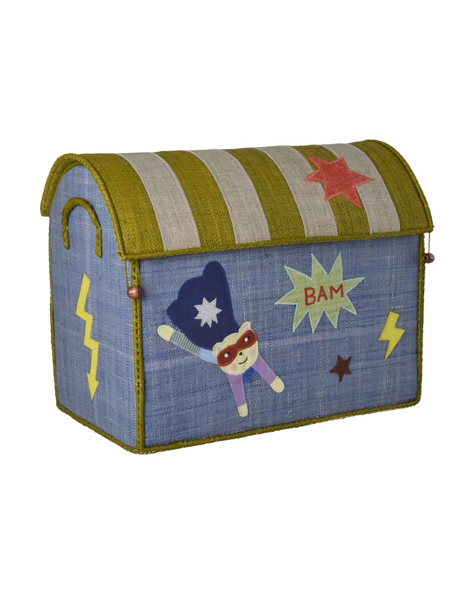 Raffia Toy Baskets with Hero Theme - Blue
