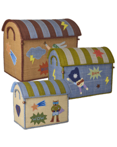 Raffia Toy Baskets with Hero Theme - Blue